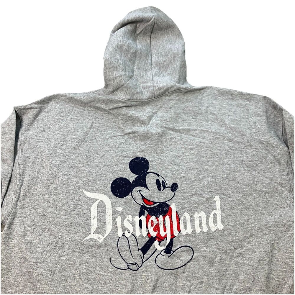 Disneyland Mickey Mouse Hoodie Mens 2XL Gray Full Zip Back Graphic Sweatshirt‎